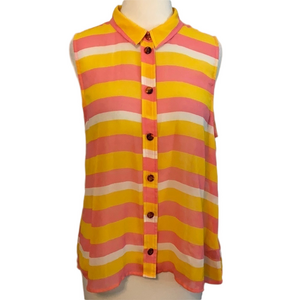 Sanctuary Sleeveless Sheer Top L Stripes Pink